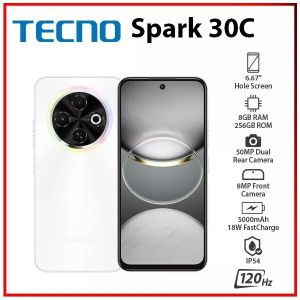 {New Arrival} TECNO SPARK 30C 128GB +8(4+4)GB 120Hz 6.6" Dynamic Port 50MP Dual Speakers 7.8mm Ultra Slim 5000mAh 18W Type-C Dual SIM 4G Smart Phones Side Fingerprint phone