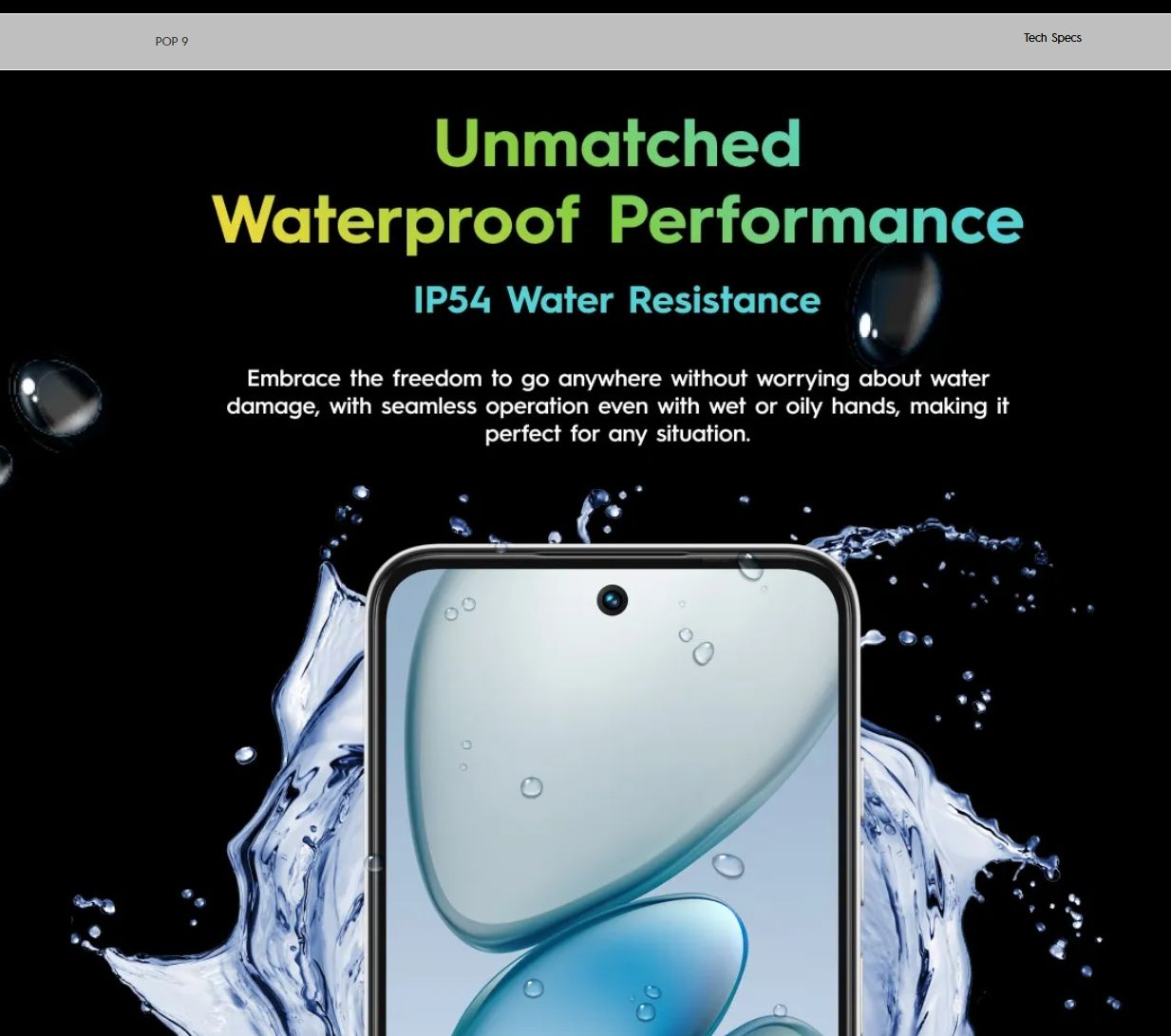[New Arrival] Tecno Pop 9 64GB+6(3+3)GB 6.67" 90Hz Display Hole Screen Dynamic Port Stereo Dual Speakers 13MP Back Camera 5000mAh Battery Type-C Charging OTG Fingerprint Unlock Android Smart Phone