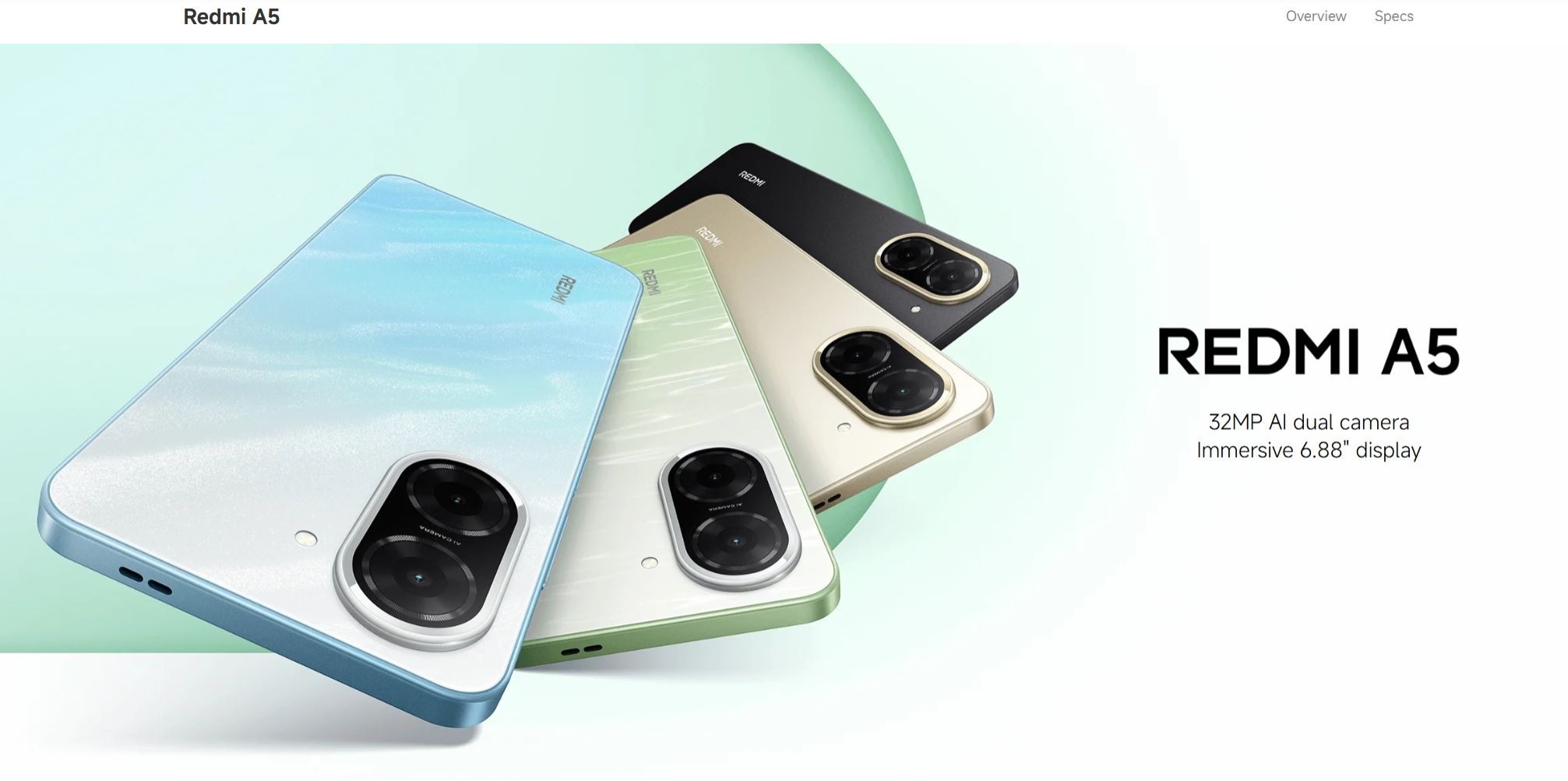 [New Arrival] Xiaomi Redmi A5 128GB+4GB 6.88" 120Hz Display 32MP+8MP Cameras Android 15 5200mAh Battery Fingerprint Unlock Unisoc T7250 Processor Dust and Splash Resistant Smart Phone