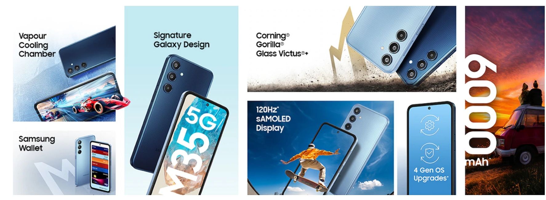 [Brand New] Samsung Galaxy M35 5G 128GB+6GB 6.6" 120Hz Super AMOLED Display 50MP Camera Huge 6000mAh Battery 25W Super Fast Wired Charging Exynos 1380 Processor(5nm) A56 14C Smartphone Mobile Phone