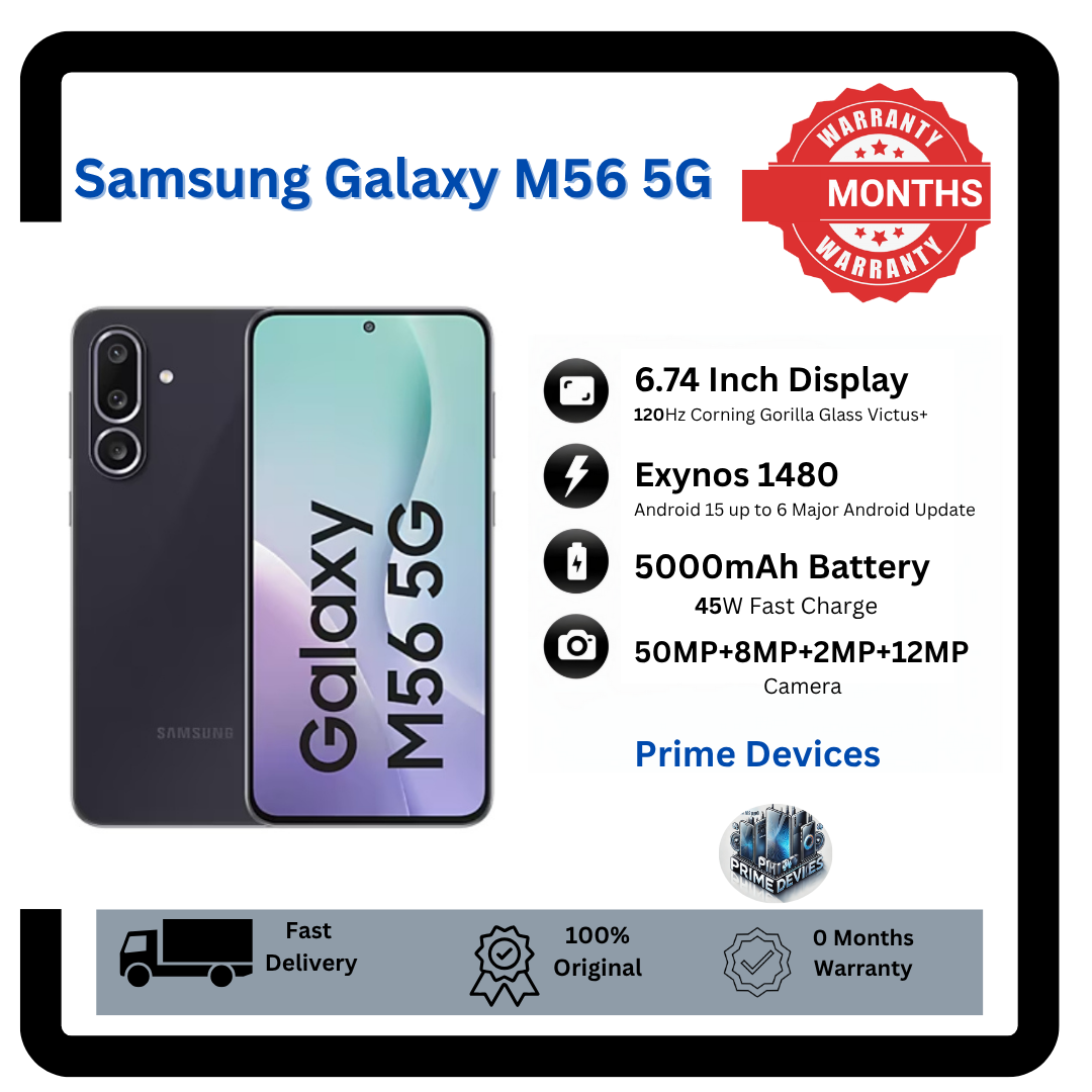 [Anniversary Offer] Samsung Galaxy M56 5G 256GB+8GB 6.74" 120Hz Super AMOLED 50MP+12MP Rear & Front Camera Gorilla Glass Victus+ Exynos 1480 Processor 5000mAh Battery 45W Fast Charging A56 Smartphone