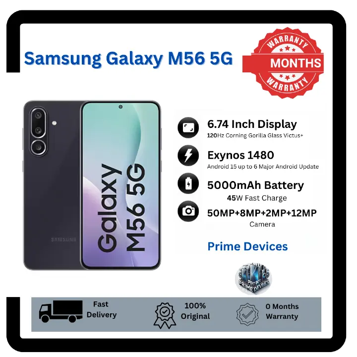 [Anniversary Offer] Samsung Galaxy M56 5G 256GB+8GB 6.74" 120Hz Super AMOLED 50MP+12MP Rear & Front Camera Gorilla Glass Victus+ Exynos 1480 Processor 5000mAh Battery 45W Fast Charging A56 Smartphone