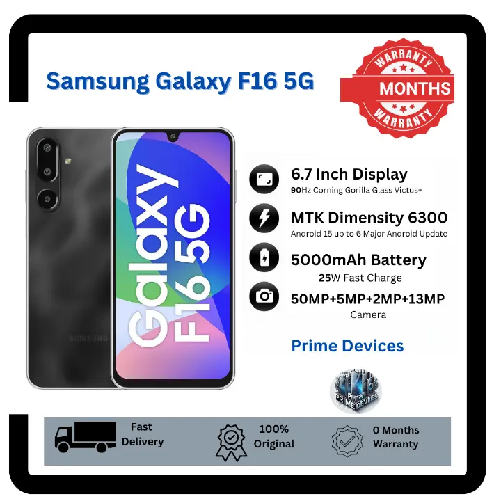 [Anniversary Offer] Samsung Galaxy F16 5G 128GB+6GB 6.7" Super AMOLED Display 50MP+13MP Camera 5000mAh Battery 25W Charging Dimensity 6300 IP54 Dust/Water A56 Smartphone