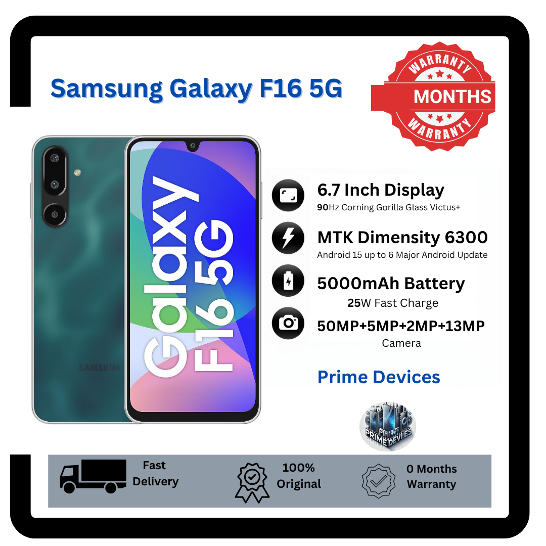 [Anniversary Offer] Samsung Galaxy F16 5G 128GB+6GB 6.7" Super AMOLED Display 50MP+13MP Camera 5000mAh Battery 25W Charging Dimensity 6300 IP54 Dust/Water A56 Smartphone