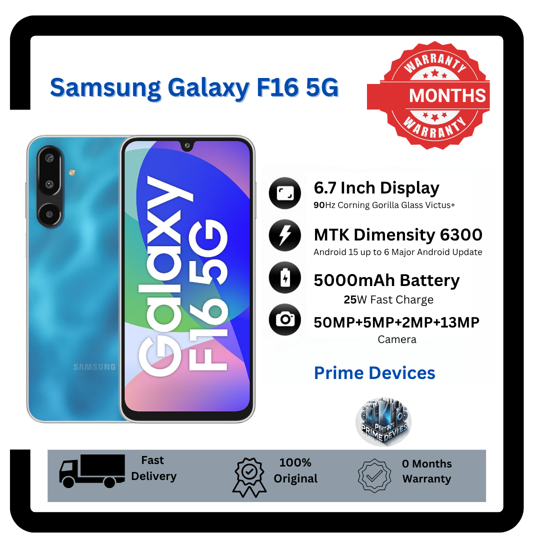 [Anniversary Offer] Samsung Galaxy F16 5G 128GB+6GB 6.7" Super AMOLED Display 50MP+13MP Camera 5000mAh Battery 25W Charging Dimensity 6300 IP54 Dust/Water A56 Smartphone