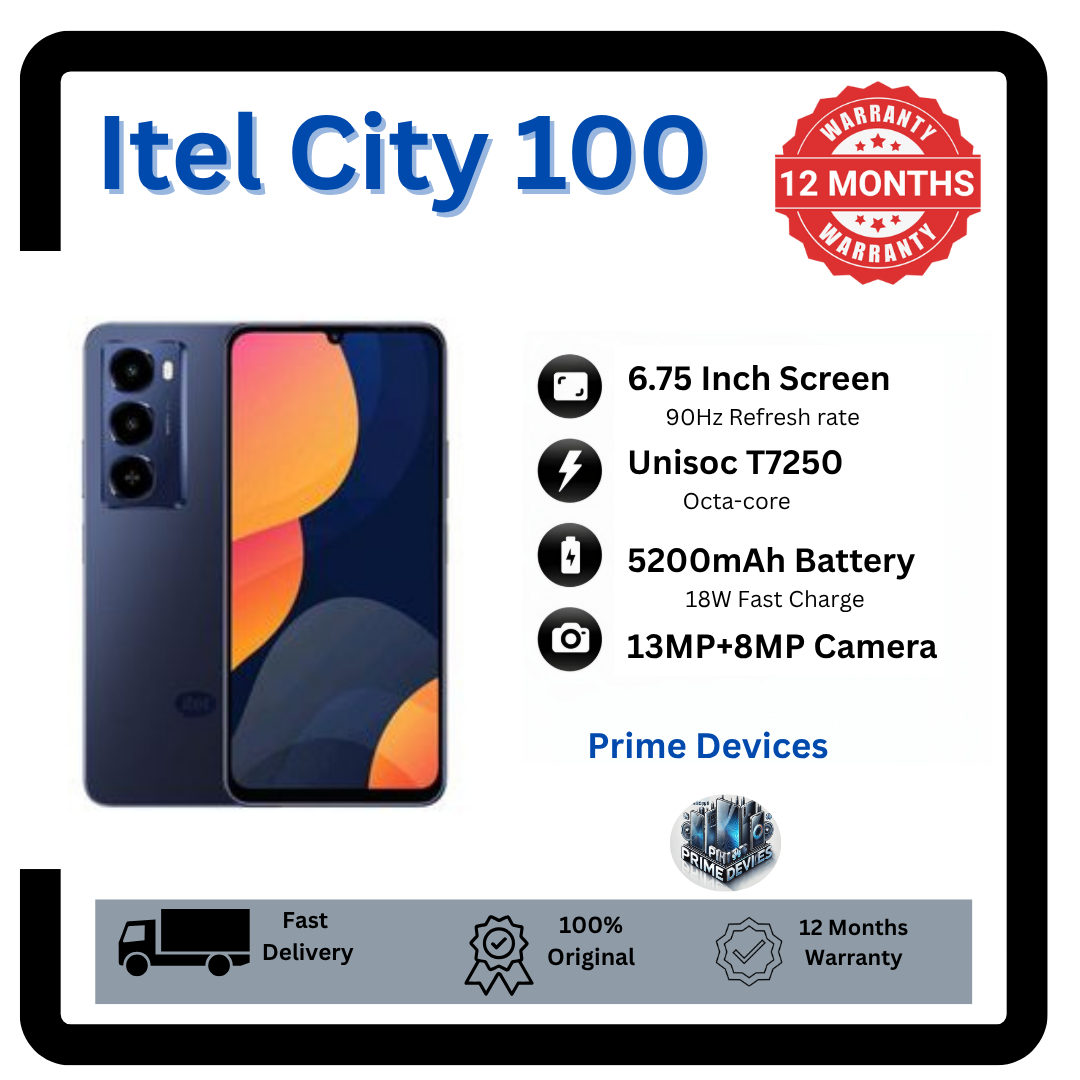 [Anniversary Offer] Itel City 100 6GB+128GB 6.75" 90Hz Display 13MP Camera Huge 5200mAh Battery 18W Fast Charging LED Flash Light IP64 Dust/Water Resistant Android Smartphone Mobile Phones