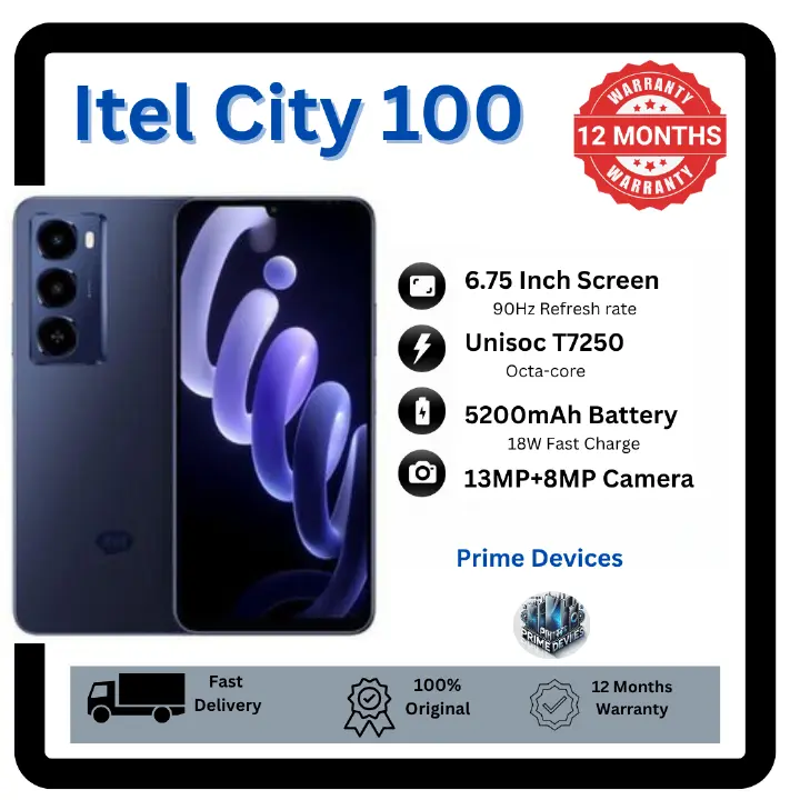 [Anniversary Offer] Itel City 100 6GB+128GB 6.75" 90Hz Display 13MP Camera Huge 5200mAh Battery 18W Fast Charging LED Flash Light IP64 Dust/Water Resistant Android Smartphone Mobile Phones