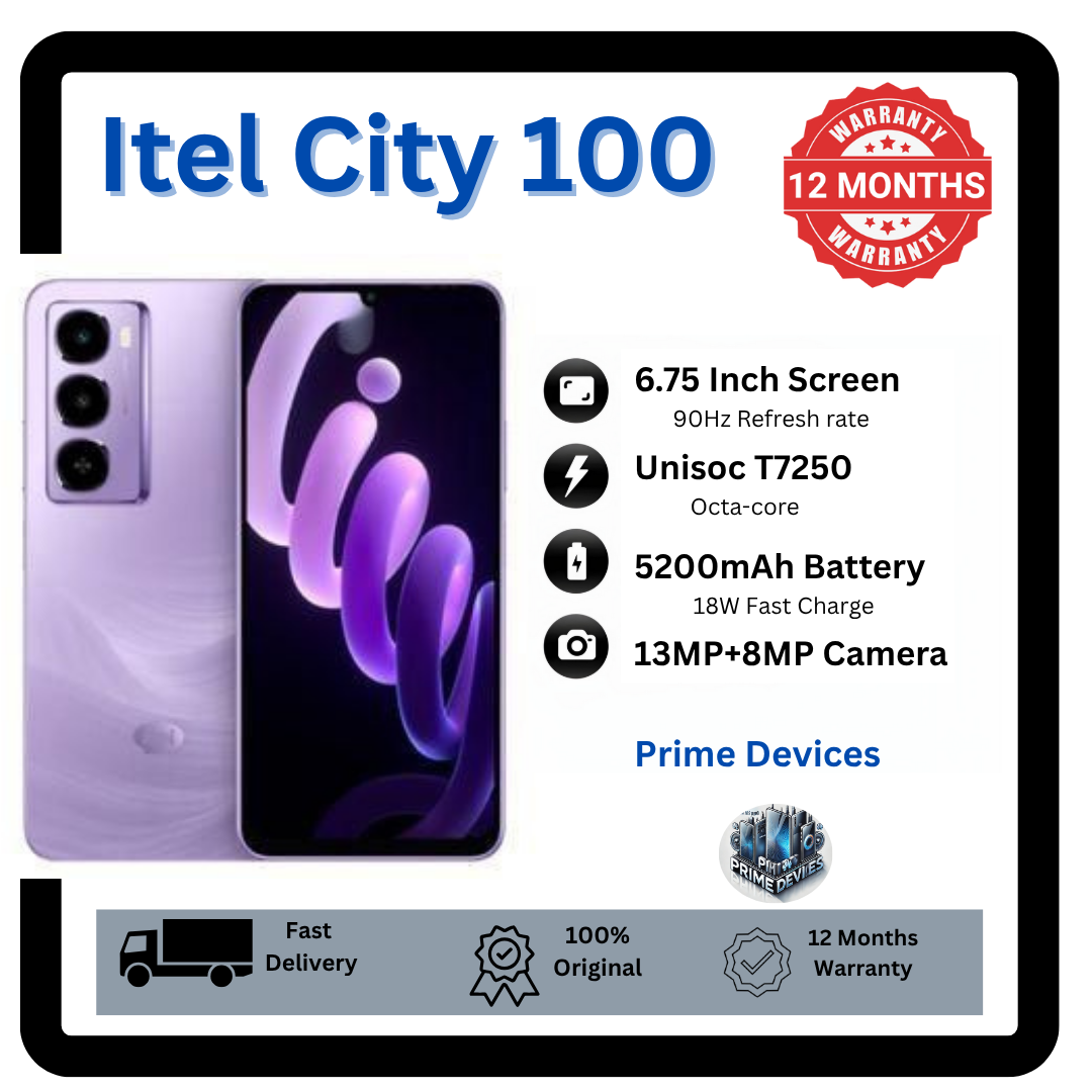 [Anniversary Offer] Itel City 100 6GB+128GB 6.75" 90Hz Display 13MP Camera Huge 5200mAh Battery 18W Fast Charging LED Flash Light IP64 Dust/Water Resistant Android Smartphone Mobile Phones
