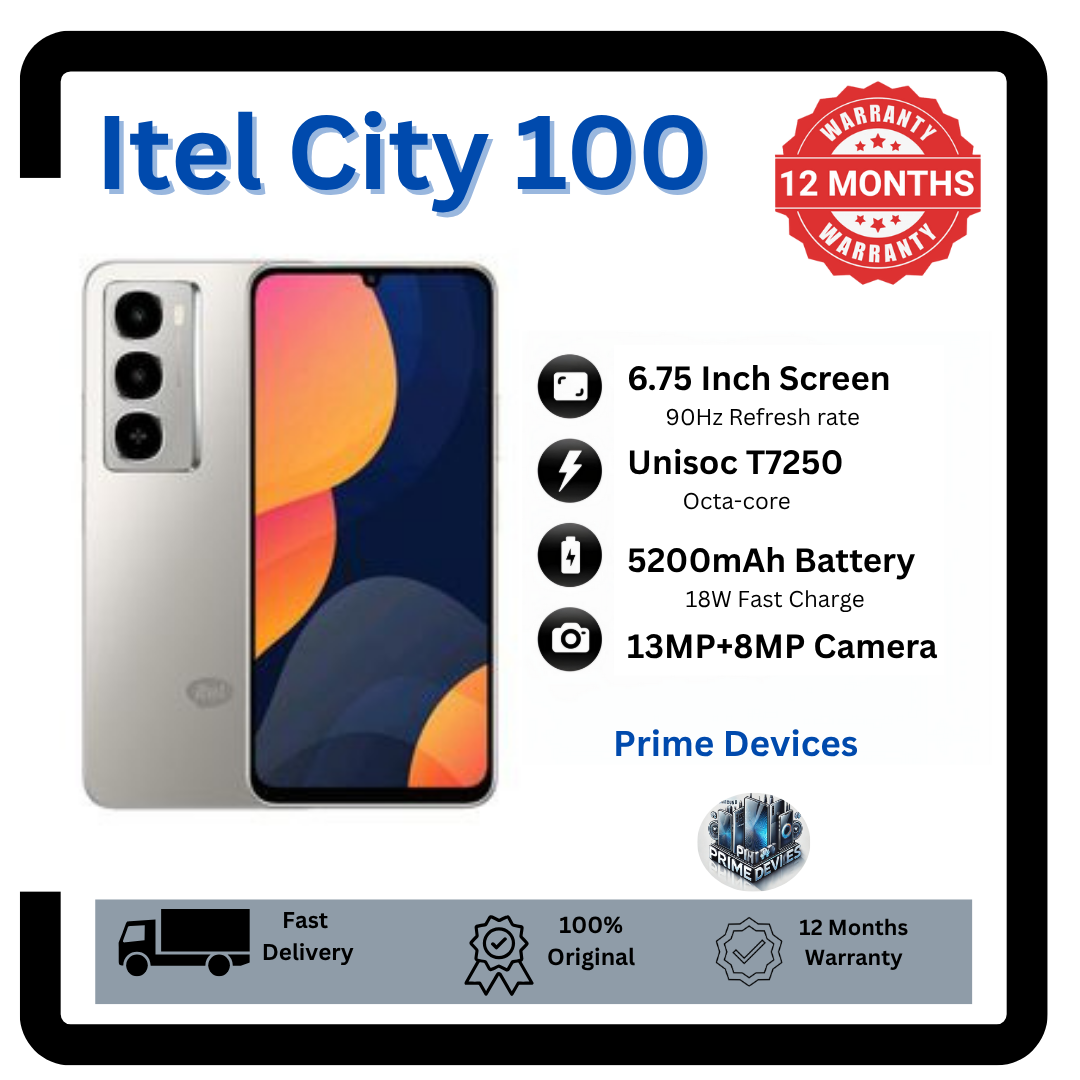 [Anniversary Offer] Itel City 100 6GB+128GB 6.75" 90Hz Display 13MP Camera Huge 5200mAh Battery 18W Fast Charging LED Flash Light IP64 Dust/Water Resistant Android Smartphone Mobile Phones