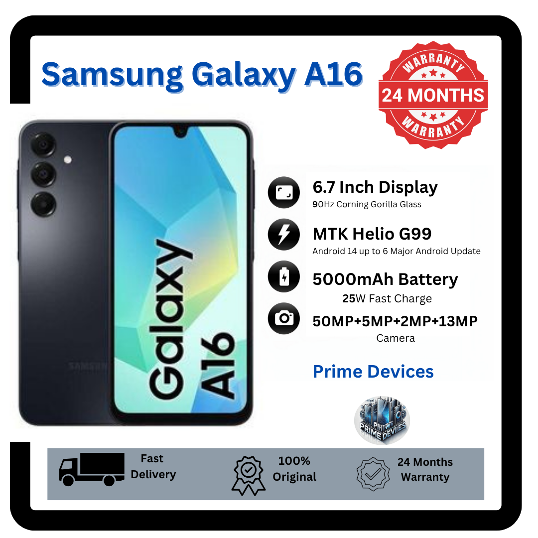 [Anniversary Offer] Samsung Galaxy A16 128GB+4GB 6.7" Super AMOLED Display 50MP Triple Camera Android 14 Mediatek Helio G99 5000mAh 25W Type-C Charge Smart Phones phone
