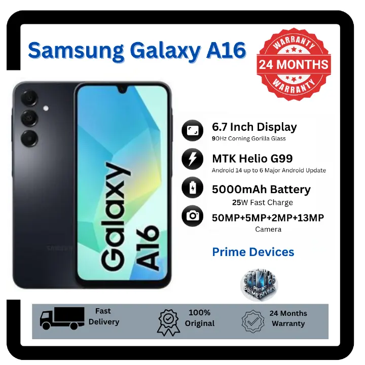 [Anniversary Offer] Samsung Galaxy A16 128GB+4GB 6.7" Super AMOLED Display 50MP Triple Camera Android 14 Mediatek Helio G99 5000mAh 25W Type-C Charge Smart Phones phone