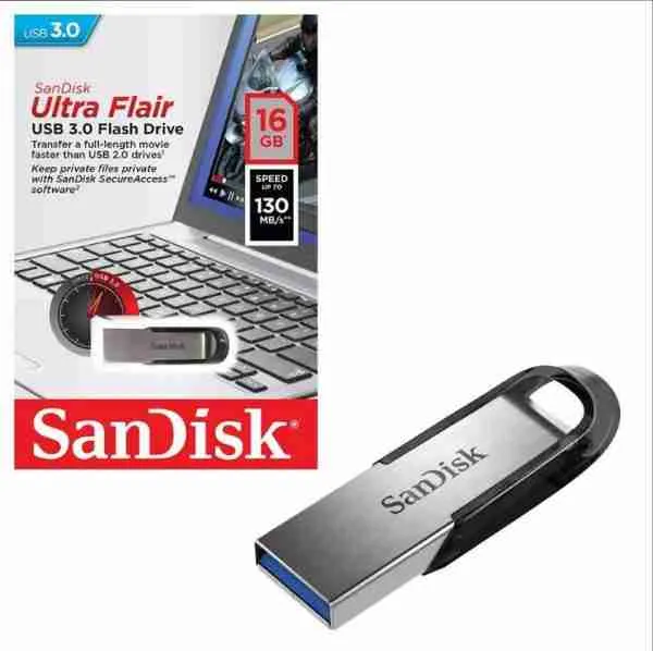SanDisk Ultra Flair 8GB, 16GB, 32GB, 64GB, 128GB USB 3.0 High Speed Data Transfer. 130Mbps Max Transfer Speeds