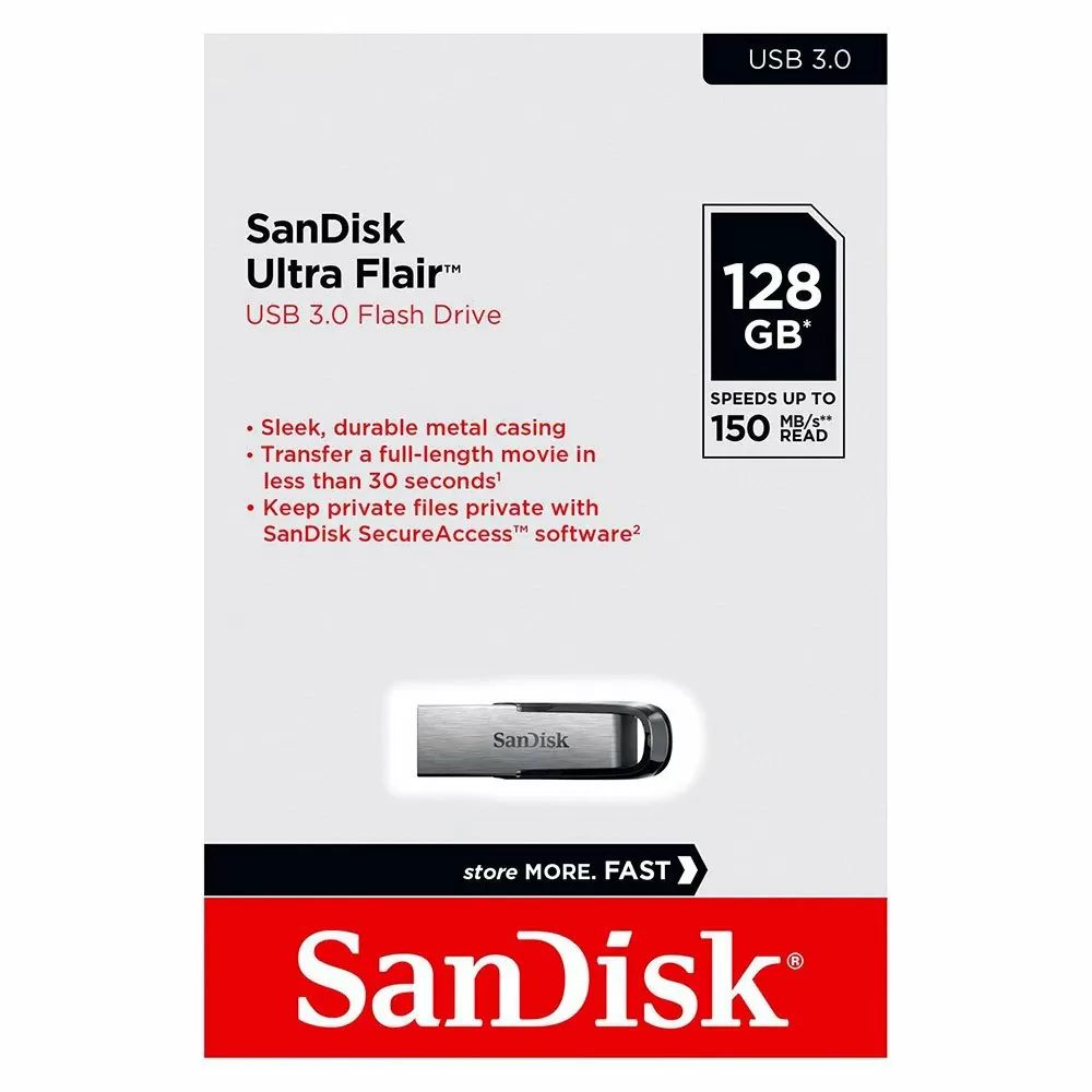 SanDisk Ultra Flair 8GB, 16GB, 32GB, 64GB, 128GB USB 3.0 High Speed Data Transfer. 130Mbps Max Transfer Speeds