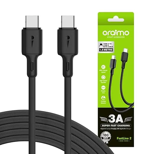 Oraimo Fast Charging Type C USB Cable. Supports all phones. tablets.  Charging with 18W output-3.6x faster than standard charger