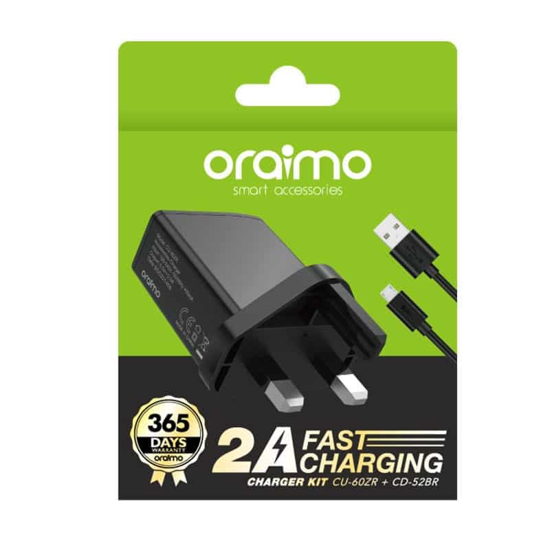Oraimo 2A Fast Charging Charger with Micro USB / Type-C Cable – Universal Wall Adapter for Android and iOS Devices