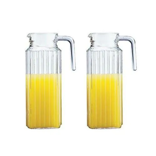 1 Pc Wine ,Juice, Water Serving Glass Jugs - Lids-Water Jug. Glass Fridge Jug Slim Door Pitcher Non Drip Spout Water Juice Cocktail Milk 1.1L