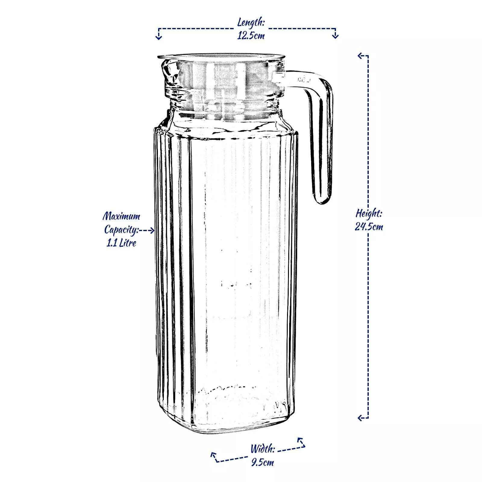 1 Pc Wine ,Juice, Water Serving Glass Jugs - Lids-Water Jug. Glass Fridge Jug Slim Door Pitcher Non Drip Spout Water Juice Cocktail Milk 1.1L