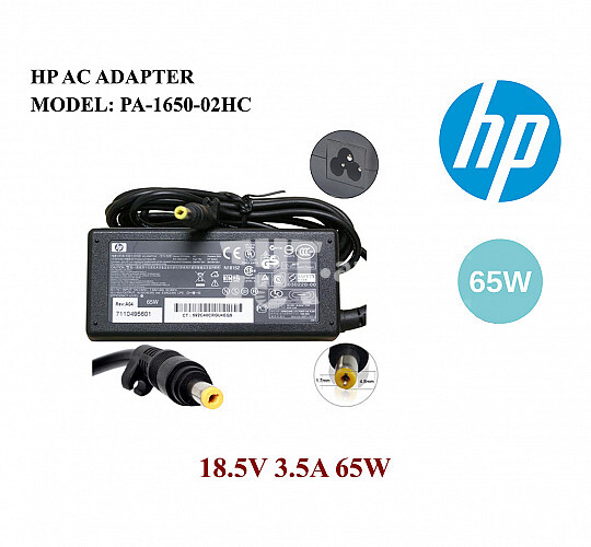 HP LAPTOP CHARGER/ADAPTER 18.5V,3.5A Yellow Pin - Black. With Free Power Cable For Hp laptops. HP Elitebook 810 820 840 850 e.t.c. Laptops.