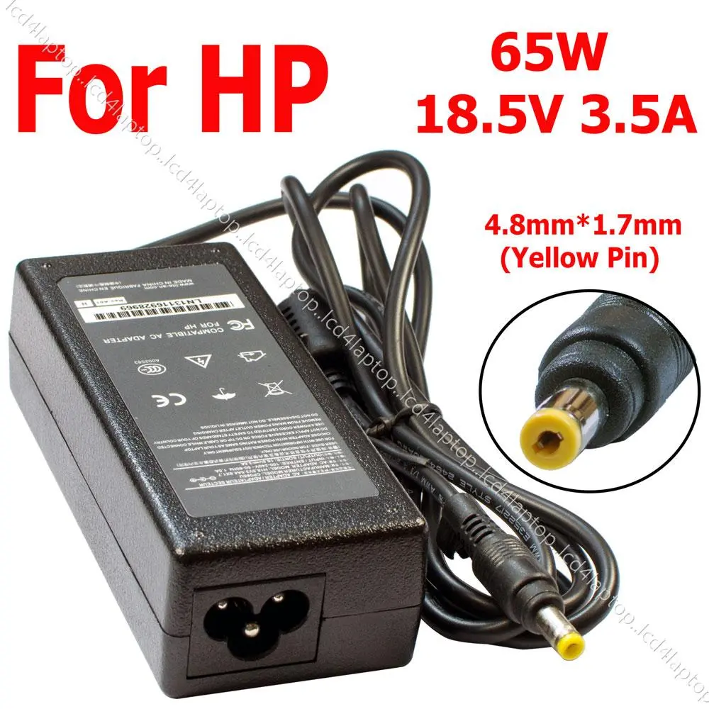 HP LAPTOP CHARGER/ADAPTER 18.5V,3.5A Yellow Pin - Black. With Free Power Cable For Hp laptops. HP Elitebook 810 820 840 850 e.t.c. Laptops.