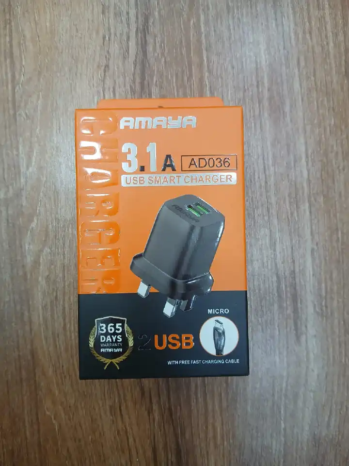 NEW!!! Amaya AD036 USB SMART CHARGER. Amaya 3.1A 2 usb smart charger with free micro fast charging cable