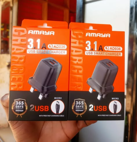 NEW!!! Amaya AD036 USB SMART CHARGER. Amaya 3.1A 2 usb smart charger with free micro fast charging cable