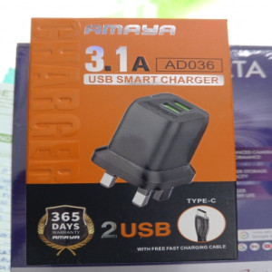 NEW!!! Amaya AD036 USB SMART CHARGER. Amaya 3.1A 2 usb smart charger with free micro fast charging cable
