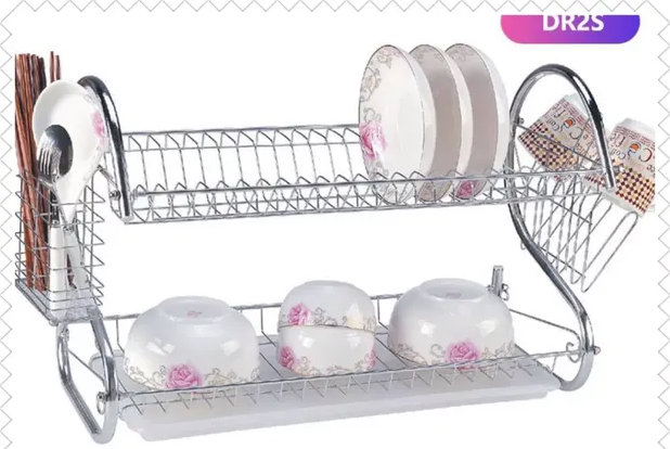 NEW!!! Nunix DR2S 2-Tier Stainless-Steel Dish Rack. Stainless Steel Dish Drainer/ Utensils Rack. Stainless Steel