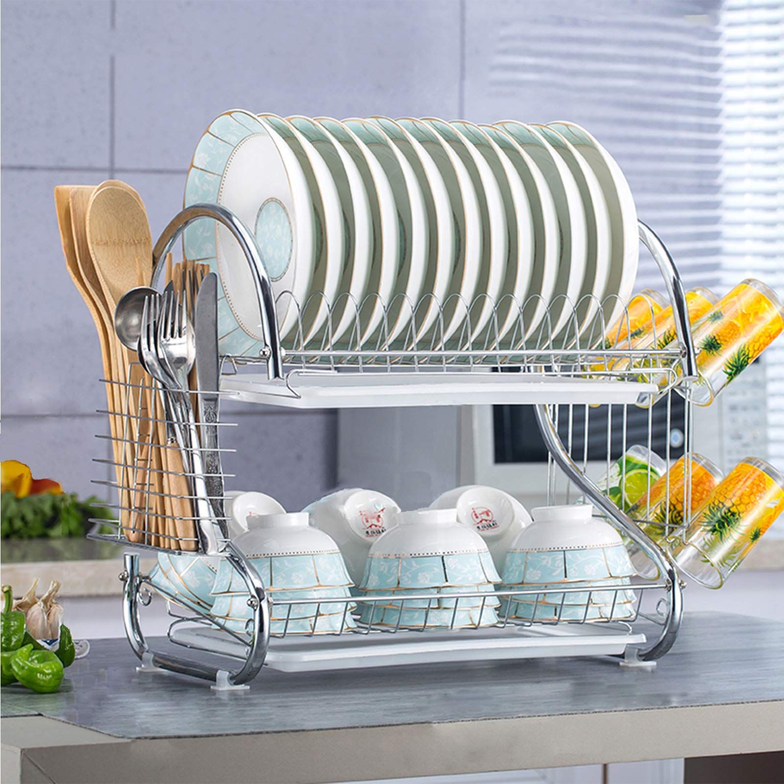 NEW!!! Nunix DR2S 2-Tier Stainless-Steel Dish Rack. Stainless Steel Dish Drainer/ Utensils Rack. Stainless Steel