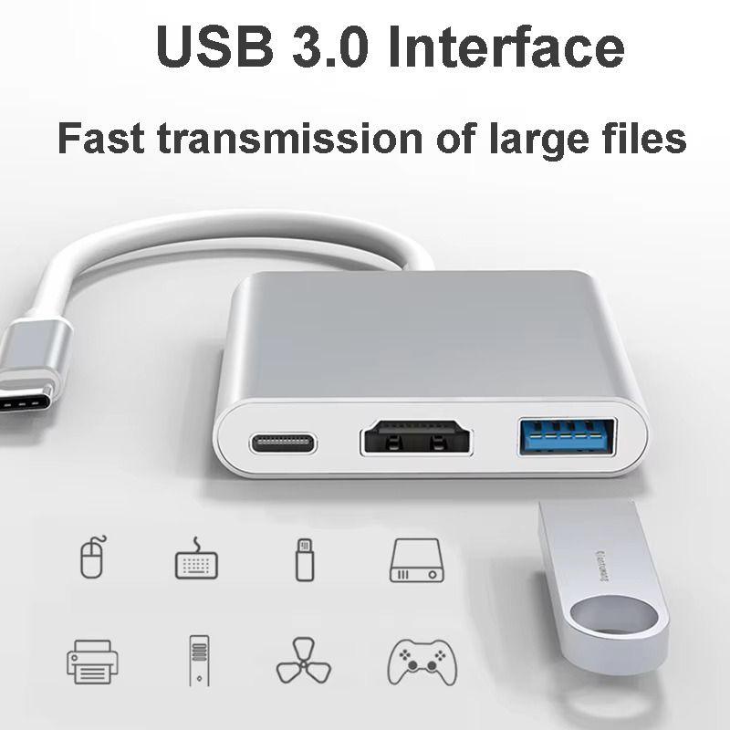 3 in 1 USB-C To HDMI-compatible Cable Converter for Samsung Huawei iPad Mac NS USB 3.1 Type C To HD 4K USB 3.0 Adapter Cable