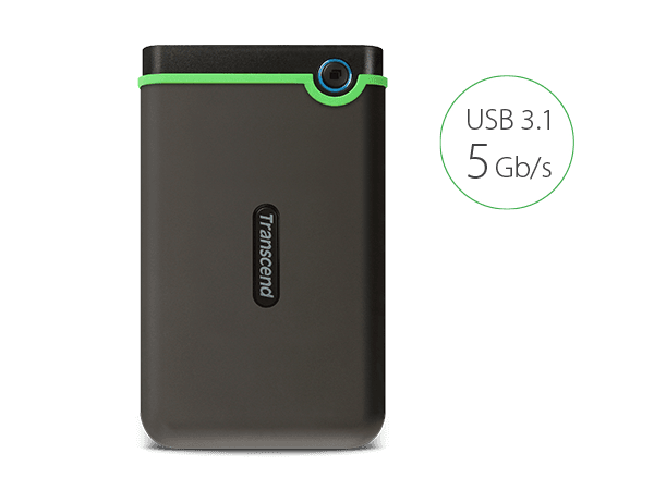 Transcend StoreJet 25M3 1TB / 2TB Portable External Hard Drive – USB 3.1 Gen 1 – Shockproof, Military-Grade Rugged Design, One-Touch Auto Backup, Fast Data Transfer for PC, Mac & Gaming Consoles