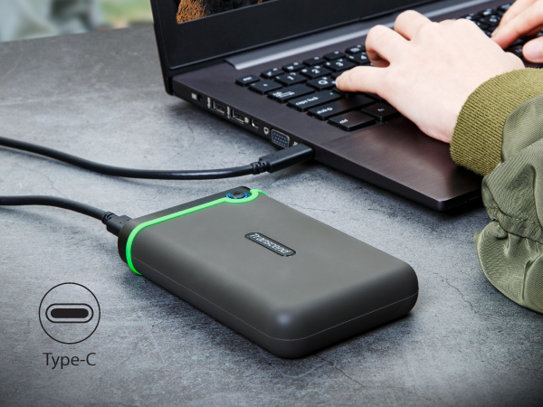 Transcend StoreJet 25M3 1TB / 2TB Portable External Hard Drive – USB 3.1 Gen 1 – Shockproof, Military-Grade Rugged Design, One-Touch Auto Backup, Fast Data Transfer for PC, Mac & Gaming Consoles