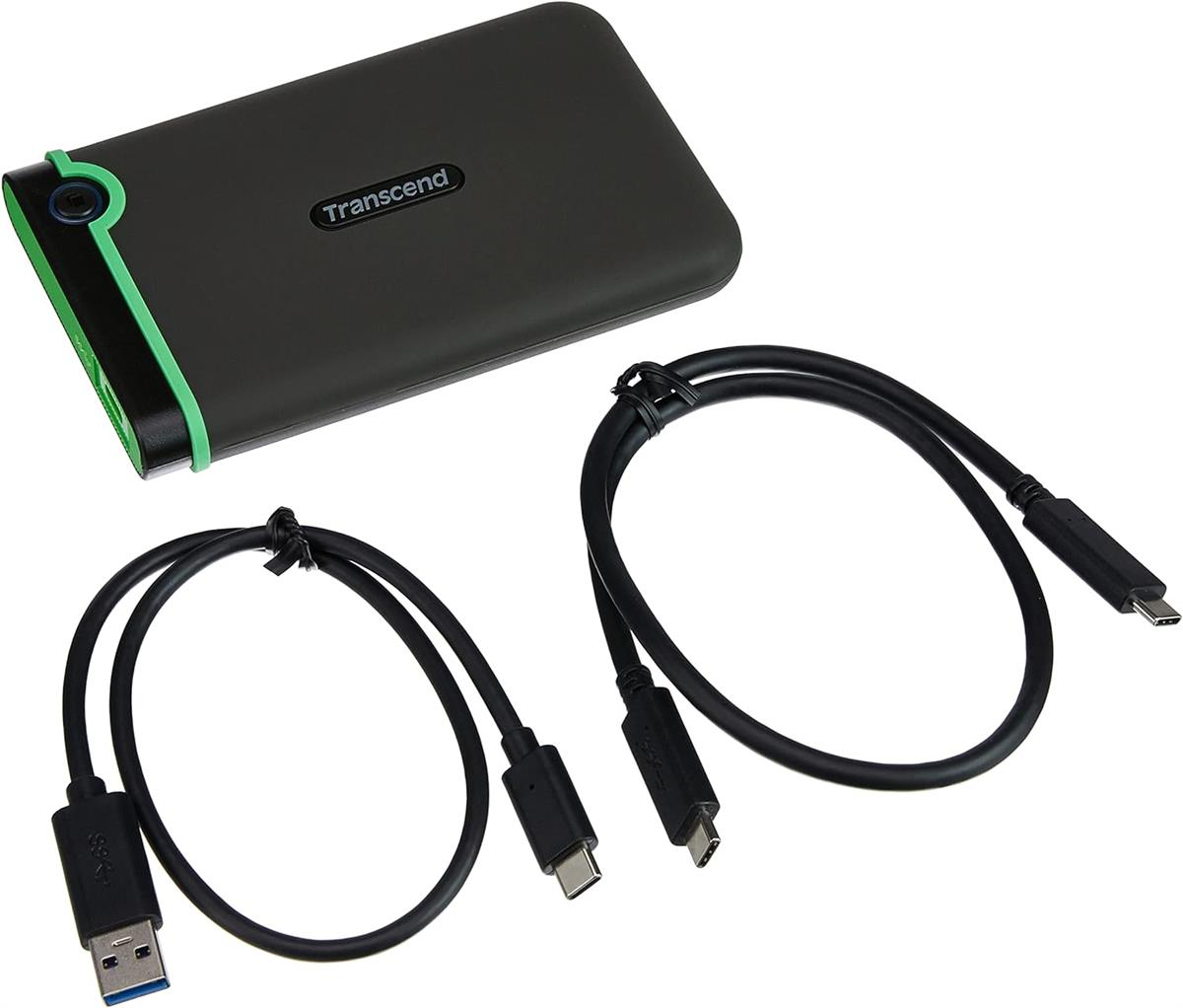 Transcend StoreJet 25M3 1TB / 2TB Portable External Hard Drive – USB 3.1 Gen 1 – Shockproof, Military-Grade Rugged Design, One-Touch Auto Backup, Fast Data Transfer for PC, Mac & Gaming Consoles