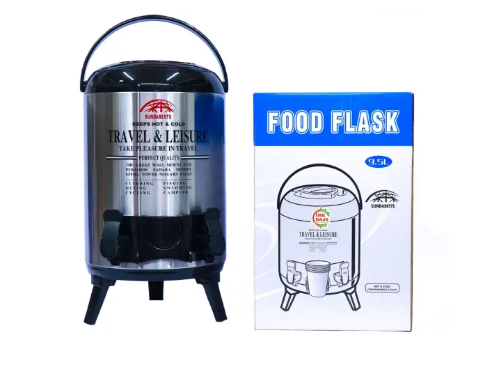 9.5 Litres Stainless Steel Food Flask / Tea Urn – Heavy-Duty Thermal Hot Pot for Catering, Events, Home & Office – Keeps Food & Drinks Hot for Hours