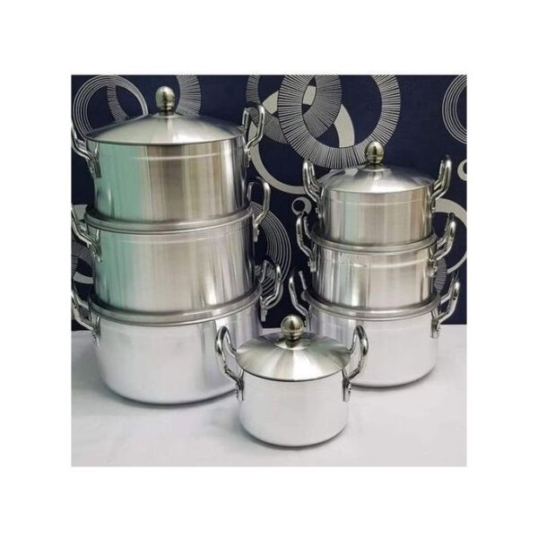 Original Tornado (TC) 14-Piece Silver Cookware Set – Premium Stainless Steel Sufuria Set with 7 Pots & 7 Lids – Includes 2 Plastic Serving Spoons & 1 Scotch Pad – Sizes 16cm to 28cm
