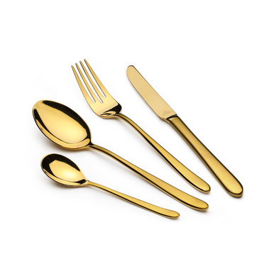 24-Piece Luxury Golden Stainless Steel Cutlery Set – Elegant Gold Flatware for 6 People – Spoons, Forks, Knives & Teaspoons – Premium Tableware for Dining & Events