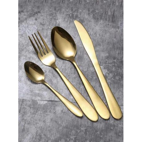 24-Piece Luxury Golden Stainless Steel Cutlery Set – Elegant Gold Flatware for 6 People – Spoons, Forks, Knives & Teaspoons – Premium Tableware for Dining & Events