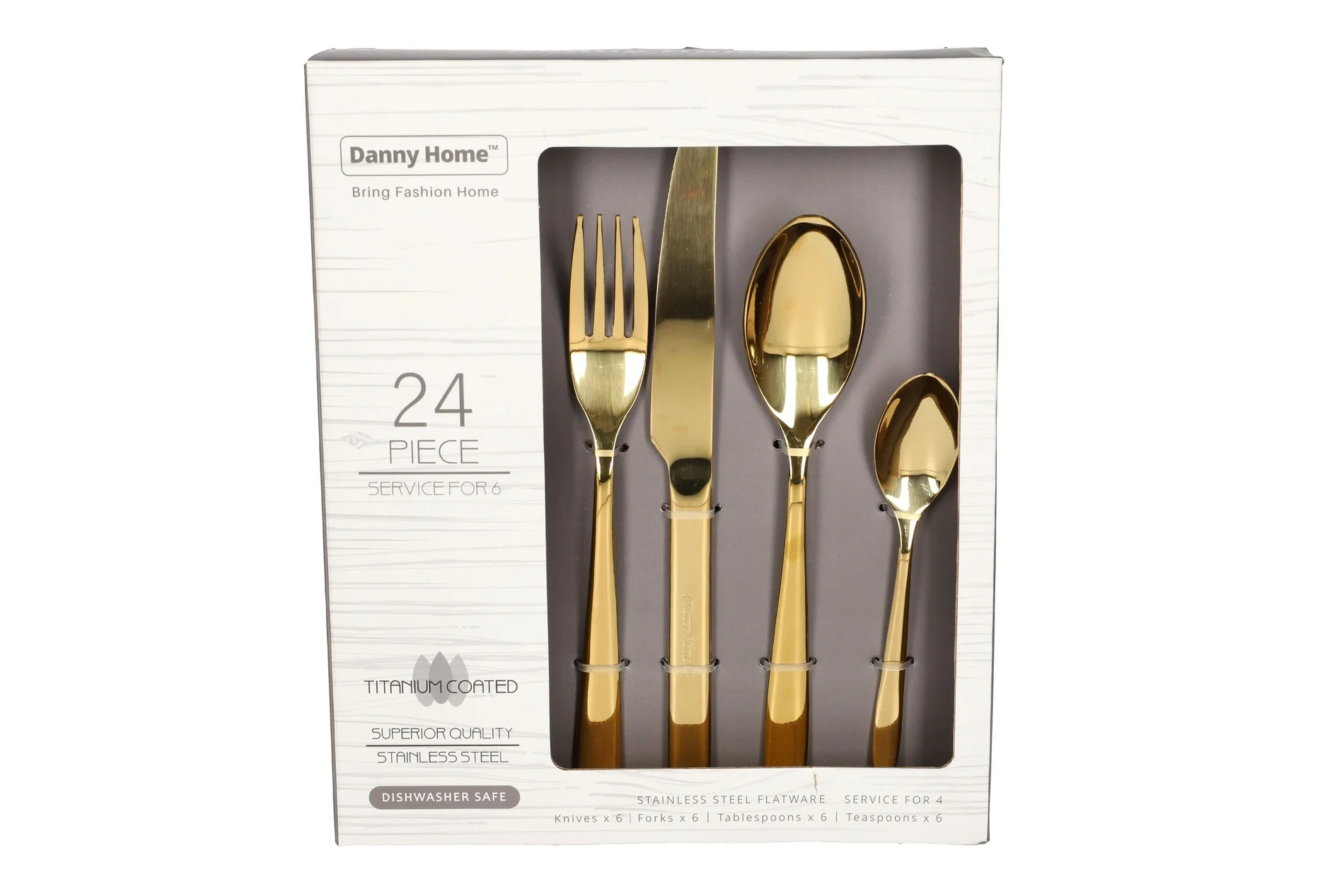 24-Piece Luxury Golden Stainless Steel Cutlery Set – Elegant Gold Flatware for 6 People – Spoons, Forks, Knives & Teaspoons – Premium Tableware for Dining & Events
