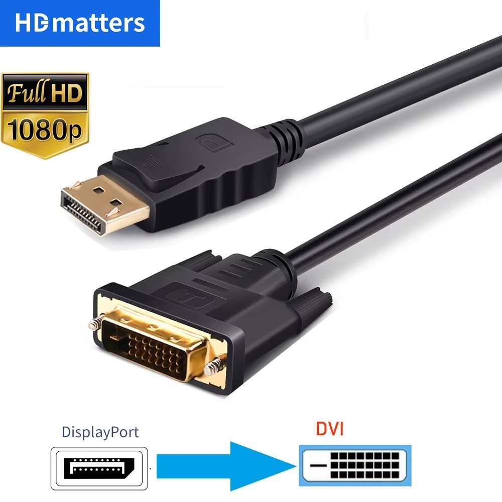 DisplayPort to DVI Cable – High-Resolution Adapter Cable – Connect DisplayPort Source to DVI Monitor, Projector, or Display