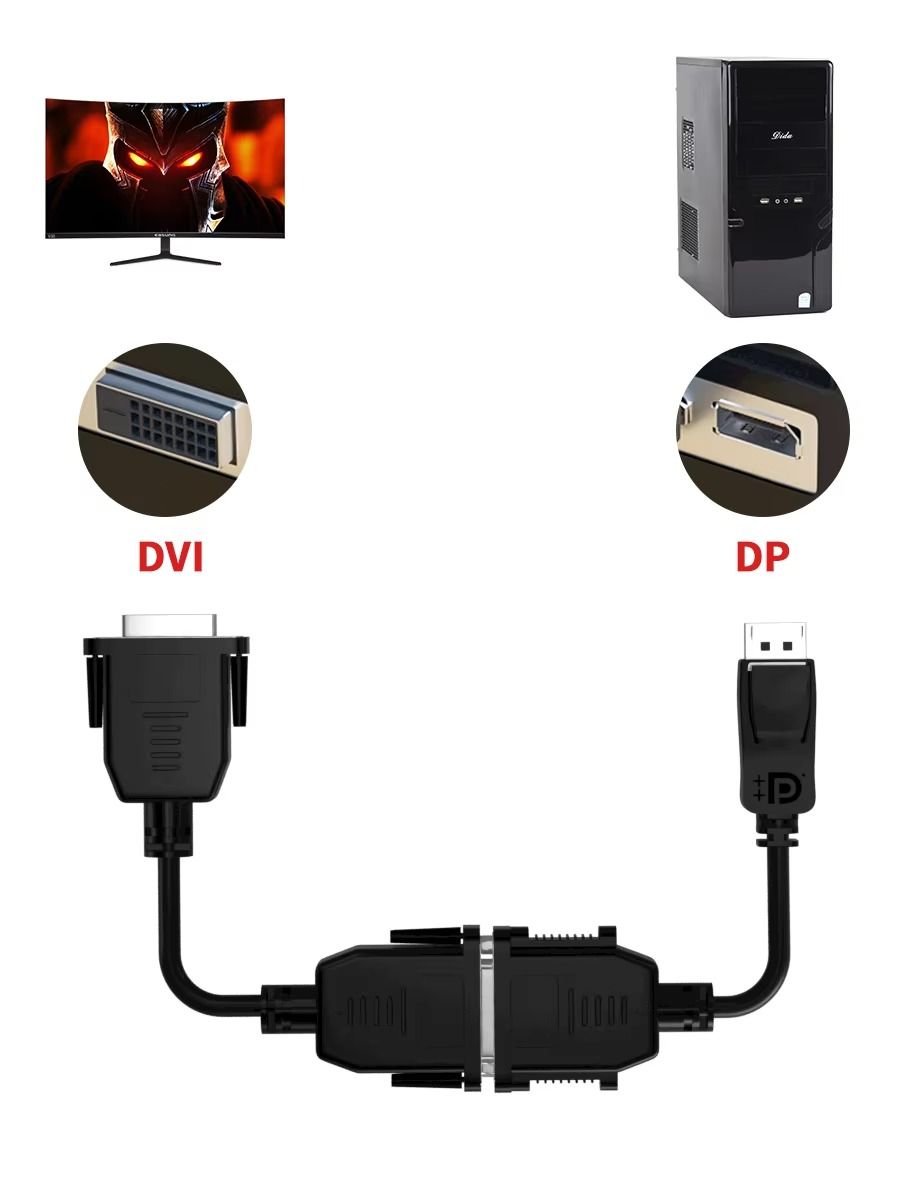 DisplayPort to DVI Cable – High-Resolution Adapter Cable – Connect DisplayPort Source to DVI Monitor, Projector, or Display