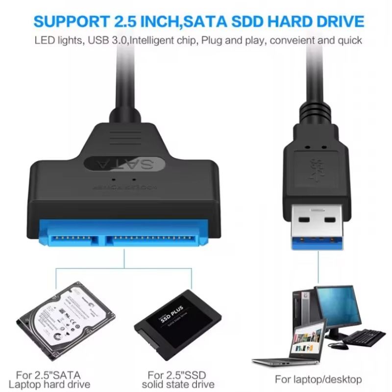USB 3.0 to SATA Cable – High-Speed External Hard Drive Adapter for 2.5" SATA SSD and HDD Data Transfer