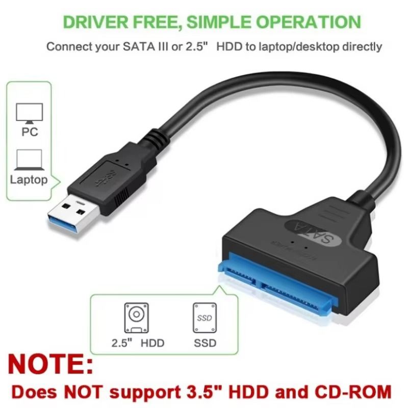 USB 3.0 to SATA Cable – High-Speed External Hard Drive Adapter for 2.5" SATA SSD and HDD Data Transfer