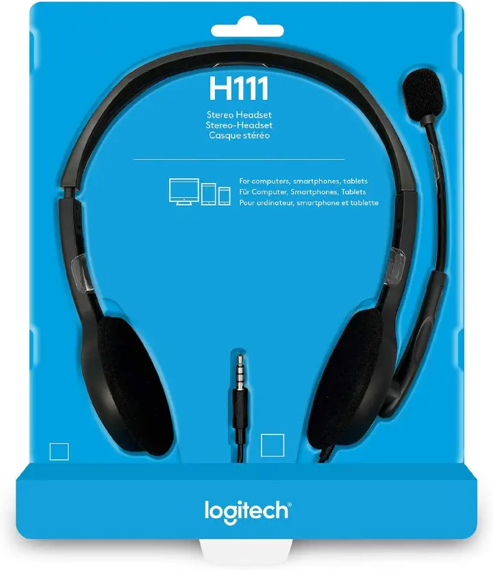 Logitech H111 Stereo Headset – Lightweight Headphones with Noise-Cancelling Microphone for Calls, Online Classes, and Gaming