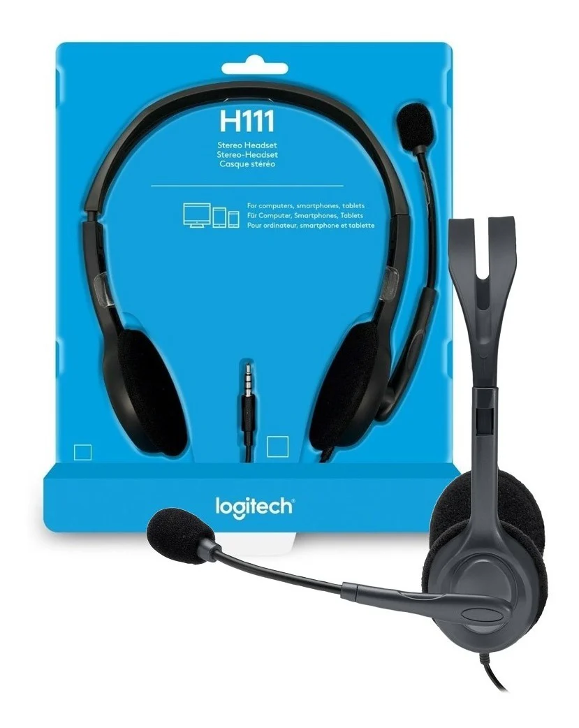 Logitech H111 Stereo Headset – Lightweight Headphones with Noise-Cancelling Microphone for Calls, Online Classes, and Gaming