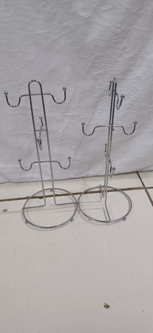 Elegant Silver Stainless Steel Cup Stand – 6-Mug Tree Holder for Kitchen Counter, Coffee Station/Dining Table – Space-Saving Vertical Organizer, Rust-Resistant Durable Metal with Sleek Chrome Finish