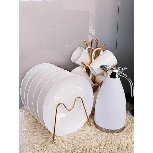 13-Piece Elegant Dinner Set – Includes 6 Cups, 6 Plates & 2L Insulated Flask – Stylish Tableware Combo for Home or Office Use