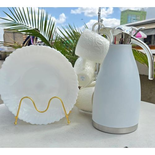 13-Piece Elegant Dinner Set – Includes 6 Cups, 6 Plates & 2L Insulated Flask – Stylish Tableware Combo for Home or Office Use