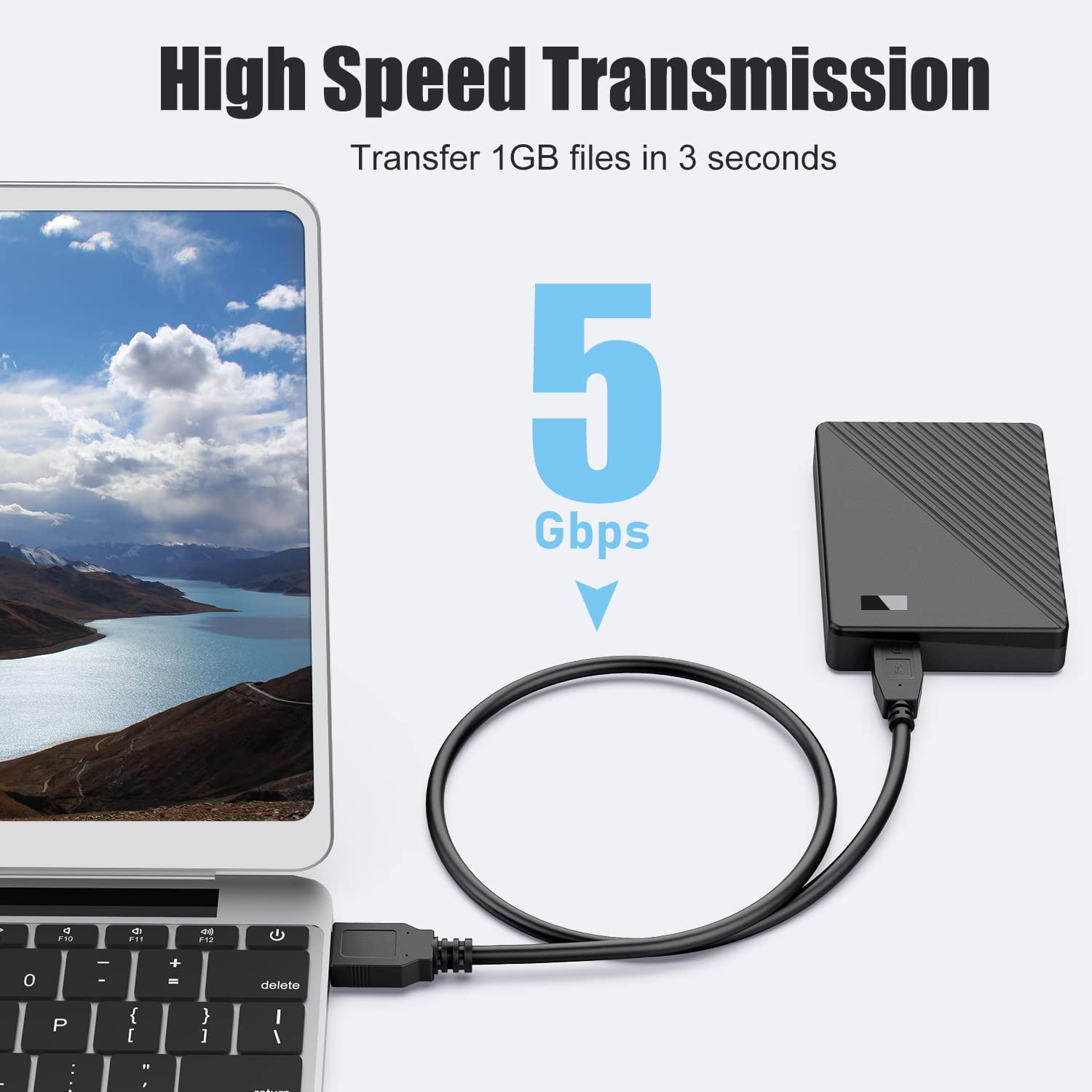USB 3.0 to SATA Hard Disk Cable – High-Speed External Hard Drive Connector for 2.5" SATA HDD/SSD SATA SSD and HDD Data Transfer