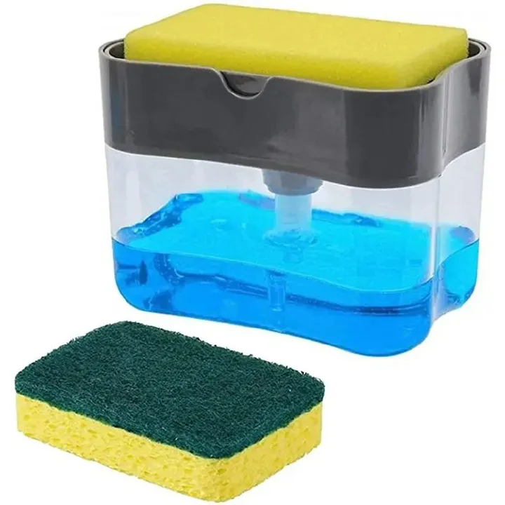 2-in-1 Kitchen Soap Dispenser with Sponge Holder – Easy One-Press Pump, Built-in Caddy for Quick Drying, Large Capacity for Dishwashing Liquid & Cleaning Sponges