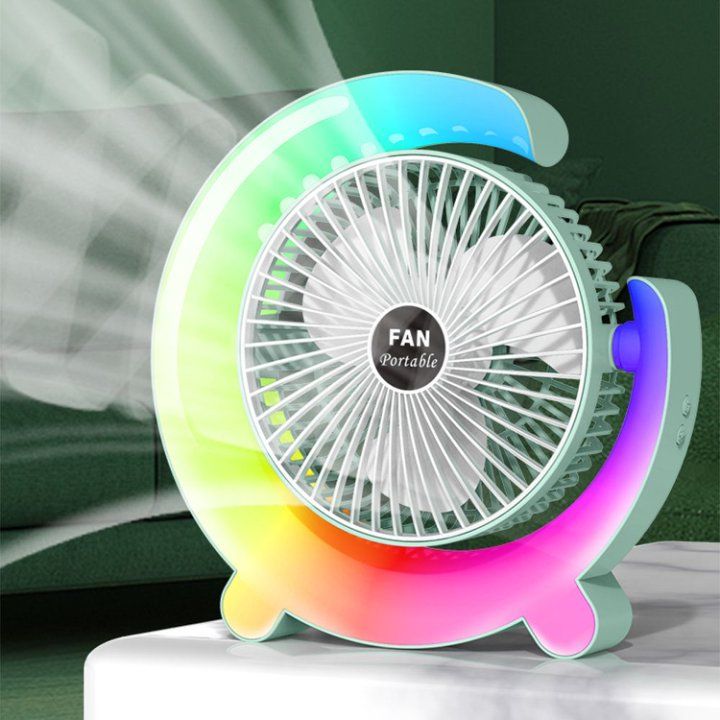 AIFIKE Modern  Desktop Fan With Glow Rainbow Three Wind Speeds And Angle Adjustment Long Battery Life(4-5 Hours) Type-c Charging Electric Small Fan-AFK111