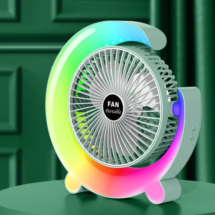 AIFIKE Modern  Desktop Fan With Glow Rainbow Three Wind Speeds And Angle Adjustment Long Battery Life(4-5 Hours) Type-c Charging Electric Small Fan-AFK111